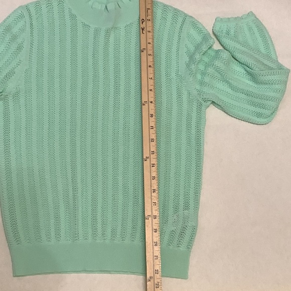 J. Crew Pointelle Ruffle Mock Neck Sweater Mint Green XS - Picture 7 of 10